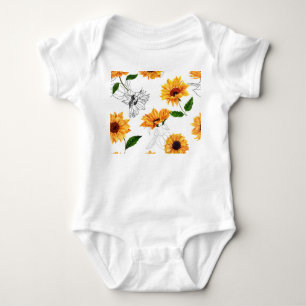 Von Hand gezeichnet Sonnenblumen: lebendiges gelbe Baby Strampler