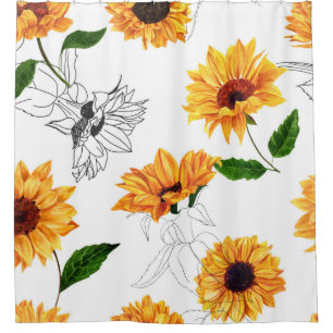 Von Hand gezeichnet Sonnenblumen: lebendiges gelbe Duschvorhang