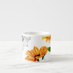 Von Hand gezeichnet Sonnenblumen: lebendiges gelbe Espressotasse