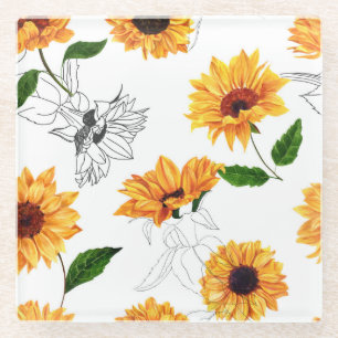 Von Hand gezeichnet Sonnenblumen: lebendiges gelbe Glasuntersetzer