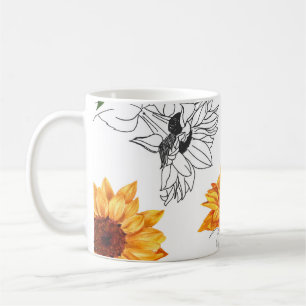Von Hand gezeichnet Sonnenblumen: lebendiges gelbe Kaffeetasse