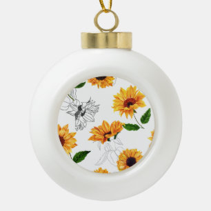 Von Hand gezeichnet Sonnenblumen: lebendiges gelbe Keramik Kugel-Ornament