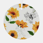 Von Hand gezeichnet Sonnenblumen: lebendiges gelbe Ornament Aus Glas (Rückseite)