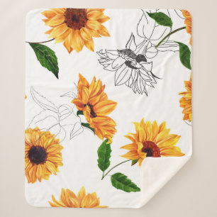 Von Hand gezeichnet Sonnenblumen: lebendiges gelbe Sherpadecke