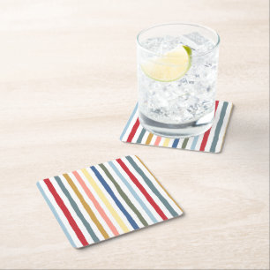 Von Hand gezeichnet Streifen in modernen Farbtönen Rechteckiger Pappuntersetzer