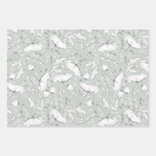 Von Hand gezeichnet Wildblumen Stift Muster Geschenkpapier Set (Vorderseite 3)