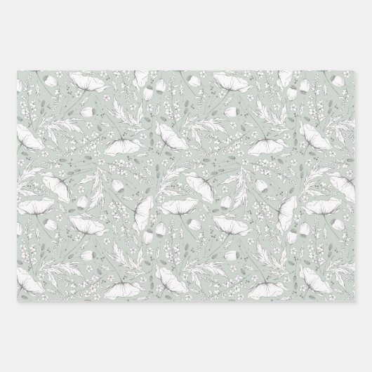 Von Hand gezeichnet Wildblumen Stift Muster Geschenkpapier Set (Vorderseite 2)