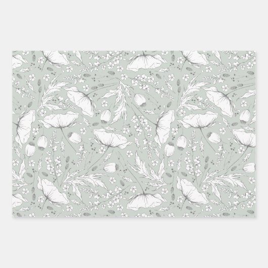 Von Hand gezeichnet Wildblumen Stift Muster Geschenkpapier Set (Vorderseite)