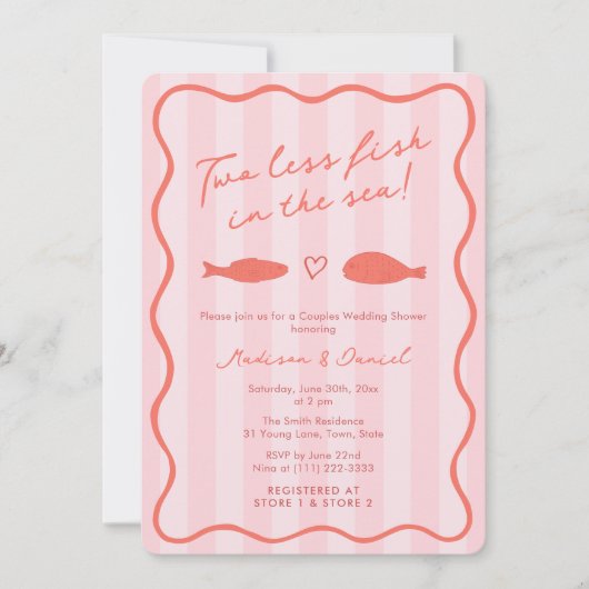 Von Hand Gezeichnet zwei weniger Fische in der Dus Einladung (Vorderseite)