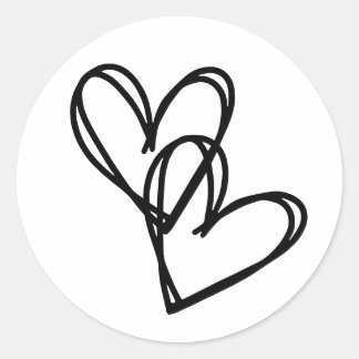 von Hand gezeichnete Herzen, vereint. Valentinstag Runder Aufkleber