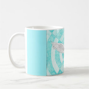 Von Hand gezeichnete Person mit den Flügeln blau Kaffeetasse