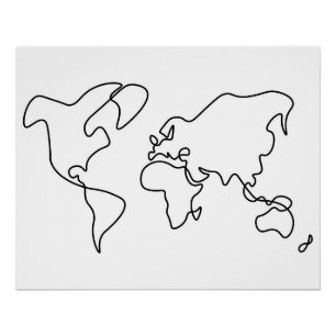 Von Hand gezeichnete Weltkarte Poster