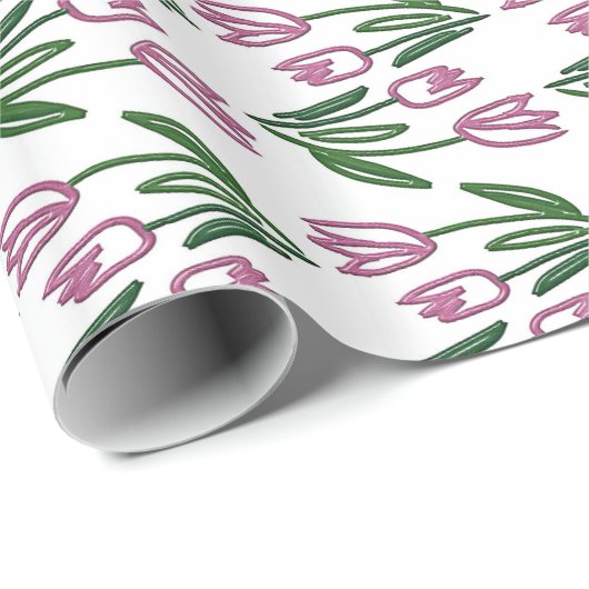 Von Hand gezeichnetes mit Blumenmuster mit Tulpen Geschenkpapier (Rolleneckpunkt)