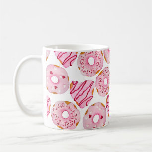 Von Hand gezeichnetes, nahtloses Muster mit rosa Kaffeetasse