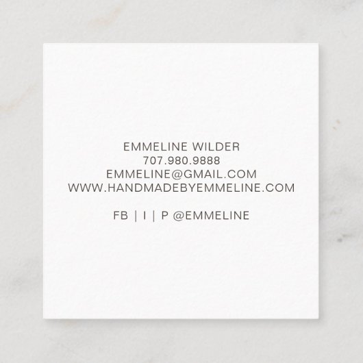 Von Handwerkern handgefertigte Blume Quadratische Visitenkarte (Rückseite)