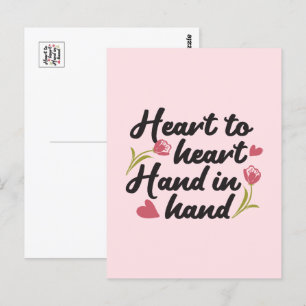 Von Herz zu Herz, Hand in Hand - Romantischer Spru Postkarte