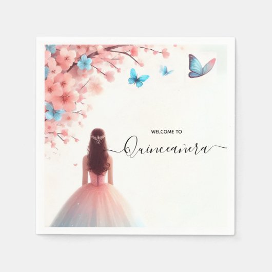 Von Holz Tree Pink Girly Cherry Blossom Quinceaner Serviette (Vorderseite)