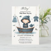 Von Hook Bait Fun Wood Little Fisherman Baby Showe Einladung (Stehend Vorderseite)
