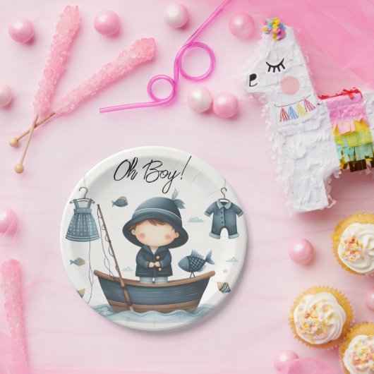 Von Hook Bait Fun Wood Little Fisherman Baby Showe Pappteller (Party)