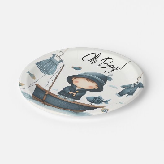 Von Hook Bait Fun Wood Little Fisherman Baby Showe Pappteller (Schrägansicht)