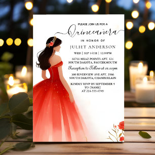 Von Hot Pink Crown Tiara Black Lace Red Quinceaner Einladung