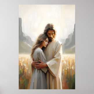 Von ihm geliebt Jesus umarmt Frau Heilende Umarmun Poster