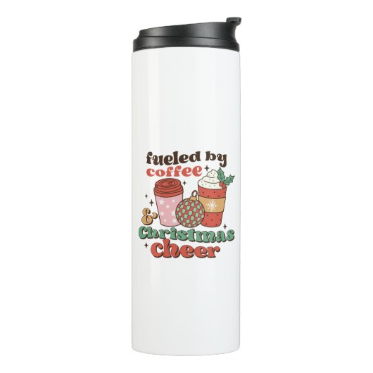 Von Kaffee und Weihnachtsgeschenk gespeist Thermosbecher (Nach links gedreht)