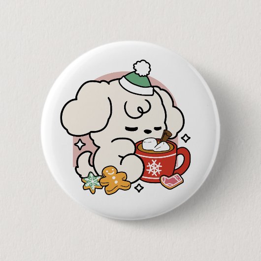 Von Kakao und Welpenträumen angetrieben - Niedlich Button (Vorderseite)