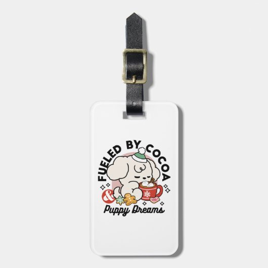 Von Kakao und Welpenträumen angetrieben - Niedlich Gepäckanhänger (Vorderseite vertikal)
