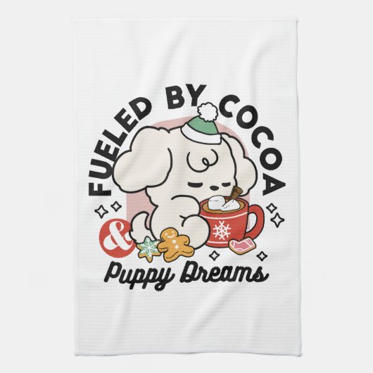Von Kakao und Welpenträumen angetrieben - Niedlich Geschirrtuch (Vertikal)