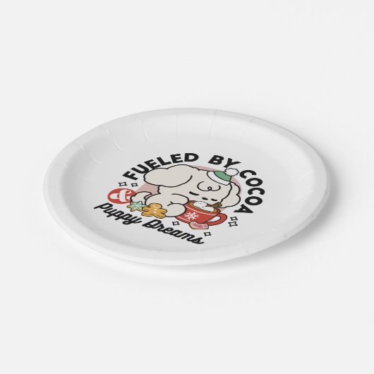 Von Kakao und Welpenträumen angetrieben - Niedlich Pappteller (Schrägansicht)