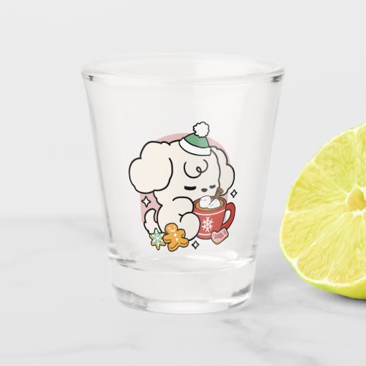 Von Kakao und Welpenträumen angetrieben - Niedlich Schnapsglas (Vorderseite)