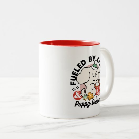 Von Kakao und Welpenträumen angetrieben - Niedlich Zweifarbige Tasse (VorderseiteRechts)