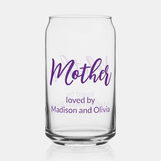 Von Kindernamen geliebte Mutter Lila Skript Dosenglas (Vorderseite)