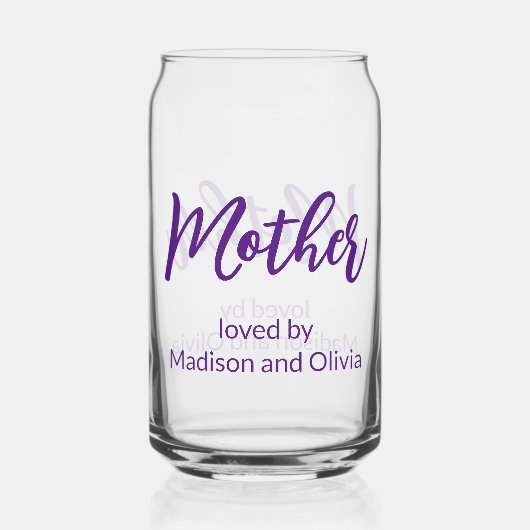 Von Kindernamen geliebte Mutter Lila Skript Dosenglas (Rückseite)