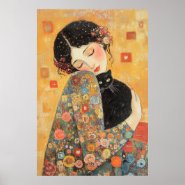 von Klimt Inspiriert Frauen und Katze Poster
