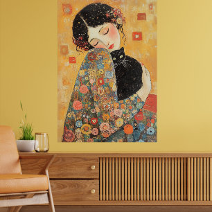 von Klimt Inspiriert Frauen und Katze Poster
