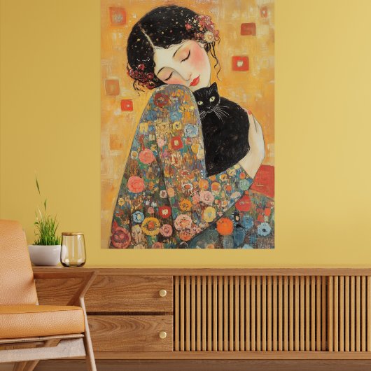von Klimt Inspiriert Frauen und Katze Poster (Wohnzimmer 2)