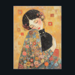 von Klimt Inspiriert Frauen und Katze Postkarte<br><div class="desc">Ein traumhaftes,  von Klimt inspiriertes Bild einer Frau,  die eine schwarze Katze mit ihren feinen Blumen- und Goldmustern umarmt. Die warmen Farbtöne und die zarten Pinselstriche erinnern an Liebe,  Komfort und künstlerische Eleganz.</div>
