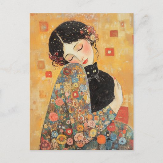 von Klimt Inspiriert Frauen und Katze Postkarte (Vorderseite)