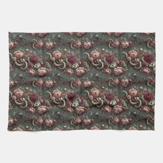 von Knochen und Wein - gotisch Viktorianisch Geschirrtuch (Horizontal)