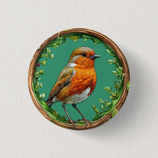 Von lebendigen Blume Gerahmter Vogel Button (Vorderseite)