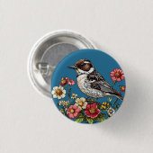 Von lebendigen Blume Gerahmter Vogel Button (Vorne & Hinten)