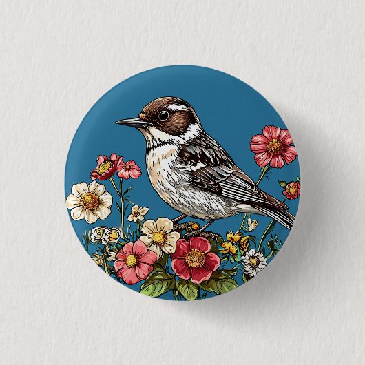 Von lebendigen Blume Gerahmter Vogel Button (Vorderseite)