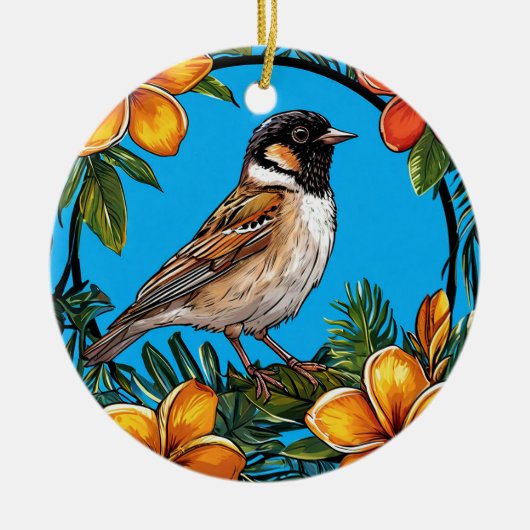 Von lebendigen Blume Gerahmter Vogel Keramik Ornament (Vorne)
