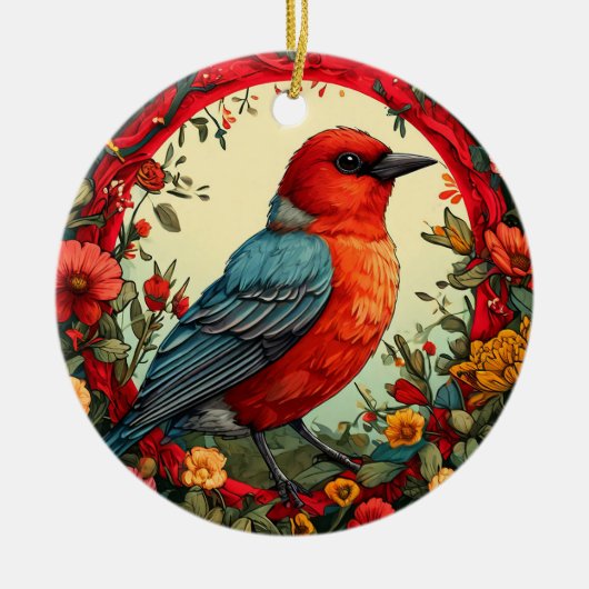 Von lebendigen Blume Gerahmter Vogel Keramik Ornament (Vorne)