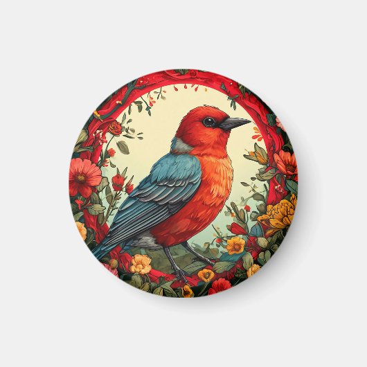 Von lebendigen Blume Gerahmter Vogel Magnet (Vorne)