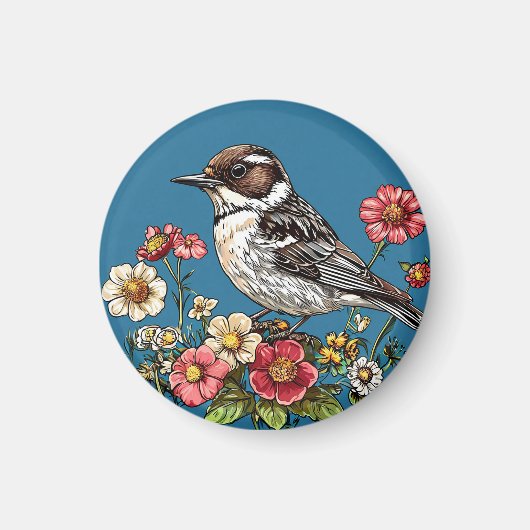 Von lebendigen Blume Gerahmter Vogel Magnet (Vorne)