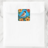 Von lebendigen Blume Gerahmter Vogel Quadratischer Aufkleber (Tasche)