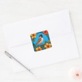 Von lebendigen Blume Gerahmter Vogel Quadratischer Aufkleber (Umschlag)